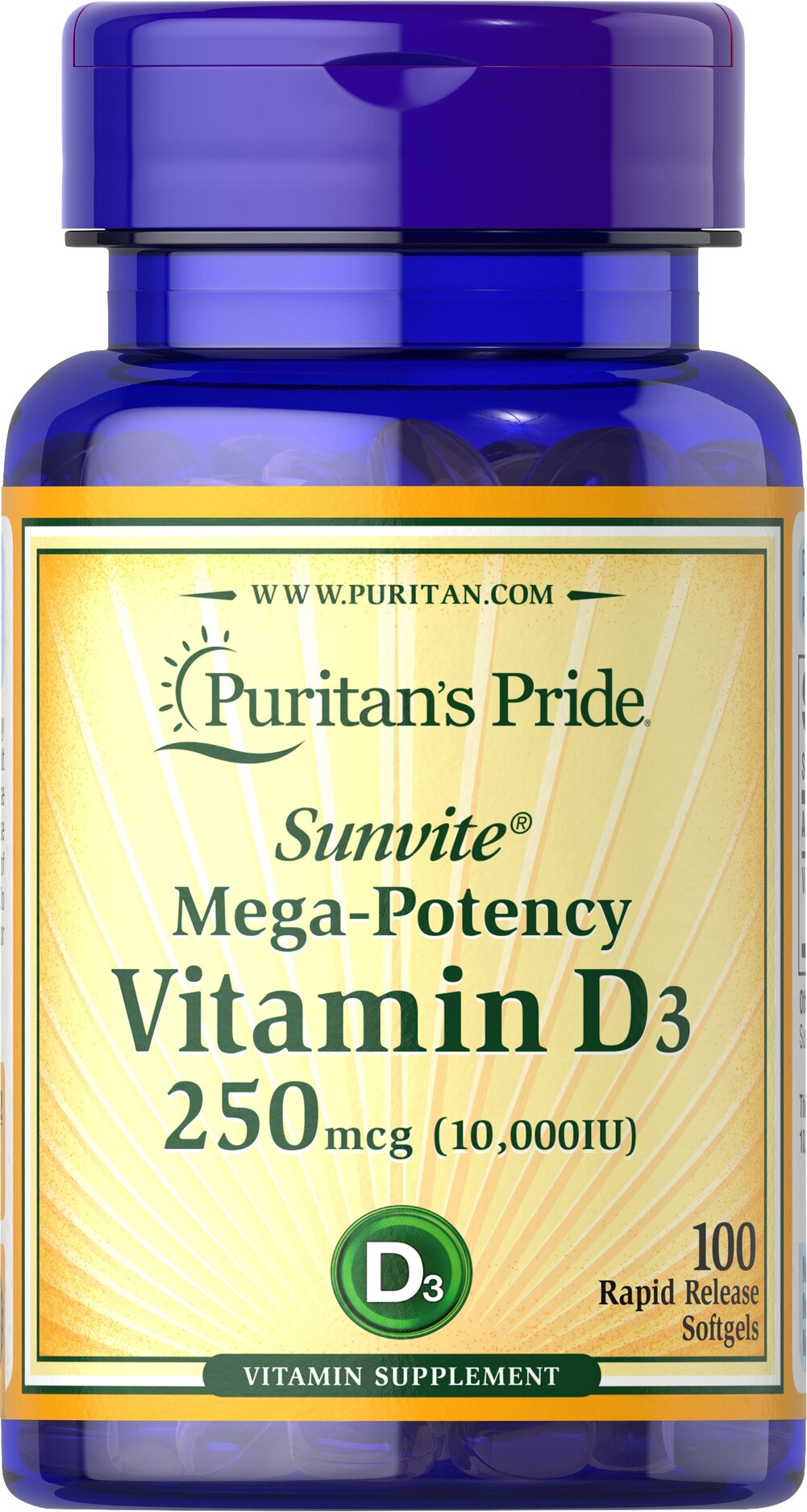 Puritan’s Pride Sunvite Mega-Potency Vitamin D3 250 mcg (10,000 IU)